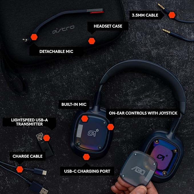 Logitech G Astro A30 Lightspeed Wireless Gaming Headset Bluetooth Enabled Dolby Atmos Detachable Boom 27h Battery USBC Charging for PS5 PS4 Xbox Nintendo Switch PC Android - Blue