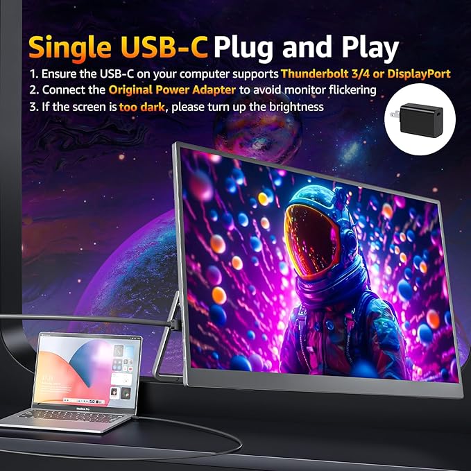 cocopar Portable Monitor IPS Travel Monitor with USB-C HDMI Portable Screen for Laptop MacBook Surface PC PS4/5 External Display with Kickstand VESA Mountable 18.5 Inch