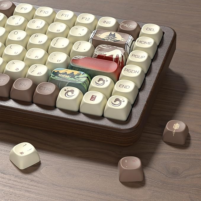 Womier 75% Wireless Creamy Keyboard with Wood Shell QMK/VIA WD75 V2 Retro Mechanical Gaming Keyboard 8000mAh Battery Tri-Mode Custom Key Board RGB Hot Swappable MOA Japanese Keycap-Linear Switch
