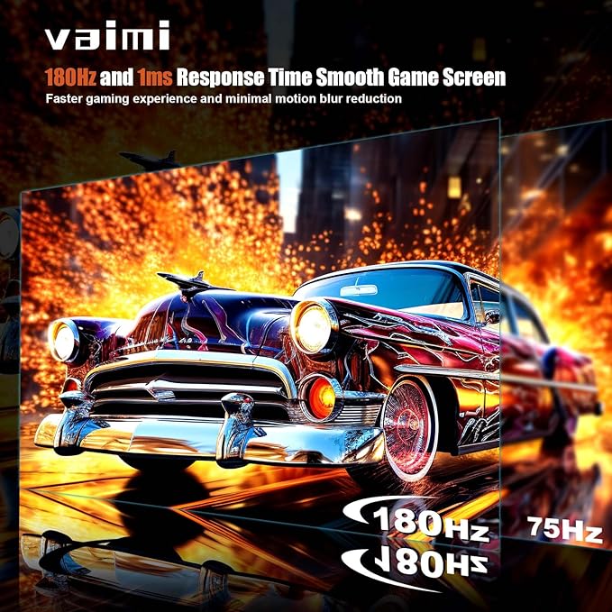 27 Inch QHD 2560 x 1440 Gaming Monitor 180Hz 1ms Fast IPS Computer Screen DP 1.4 x2 HDMI 2.0 x2 VESA Mount 130% sRGB HDR Eye Care Metal Stand DP Cable