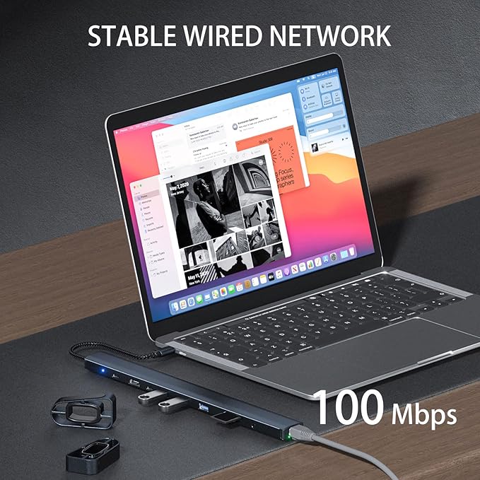 USB C Hub Multiport Adapter 10-in-1 Docking Station with 4K HDMI USB-C 3 USB 3.0 SD/TF Card Reader Audio 100W PD RJ45 Ethernet Compatible with MacBook Pro/Air Dell HP Lenovo (10-in-1)