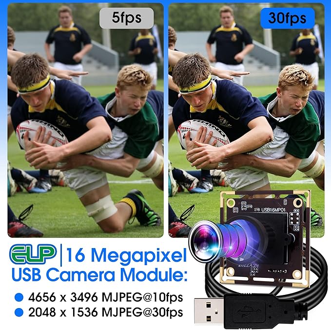 ELP 16MP Wide Angle USB Camera Module for Raspberry Pi and Computer 4K Mini UVC USB2.0 Video Webcam Board with 118degree No Distortion Lens IMX298 Industrial PC Lightburn Camera for LaptopJetson Nano