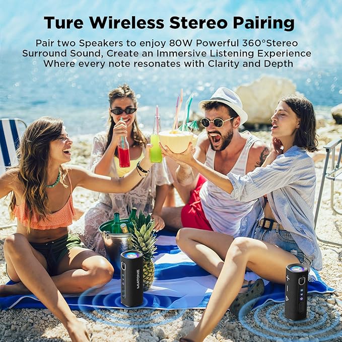 MIATONE Bluetooth Speaker 40W BT 6.0 Outdoor Portable Bluetooth Speakers with 3 EQDeep Bass24H Playtime TWSIPX7 Waterproof Shower Speakers Bluetooth Wireless Portable Speaker for Party/Beach-Black