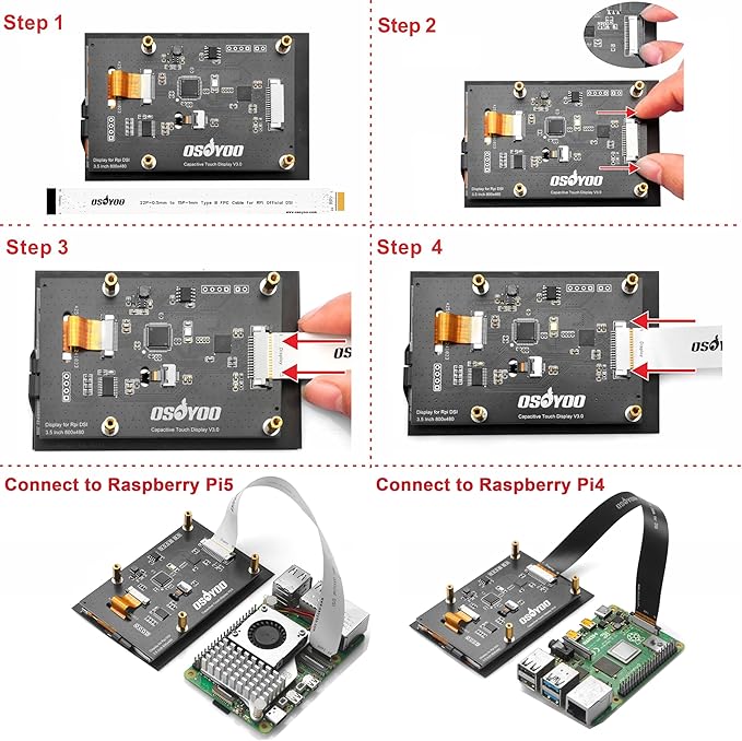 OSOYOO 3.5 Inch DSI Touchscreen for Raspberry Pi 5 4 3 2 CM3 CM4 - IPS capacitive Touch Display 800x480 ResolutionPlug and Play Compatible with Raspberry Pi OS Ubuntu