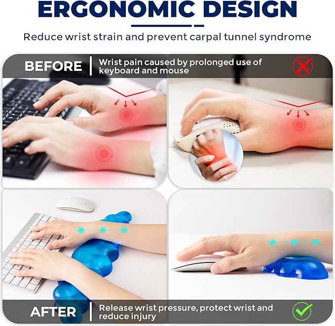 Gel Cloud Keyboard &amp Mouse Wrist Rest Set - Cloud Keyboard Wrist Rest Pad &amp Mouse Support for Office Gaming Pad Computer Laptop Ergonomic Comfortable Pain Relief- Cloud Pad Set