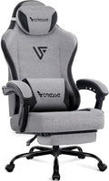 Vonesse Gaming Chair Office Chair with Linen Breathable Mesh Fabric Desk Chair with Lumbar Support and Massage Executive Computer Chairs with Footrest and Headrest (Gray)