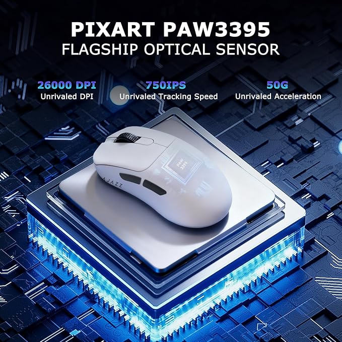 AJ179PRO PAW3395 26000 DPI Gaming Mouse 8000Hz Polling Rate 58g Ultra-Light Tri-Mode (2.4G/Wired/Bluetooth 5.2) Magnetic RGB Charging Dock Ergonomic Right-Hand Design White