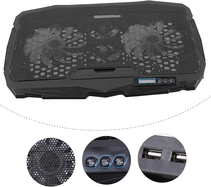 Tofficu Notebook Cooler Adjustable Height Led Fan Dual USB Ports Angle Support for Quiet Laptop Cooling and Ventilation Portable Laptop Cooling Mat