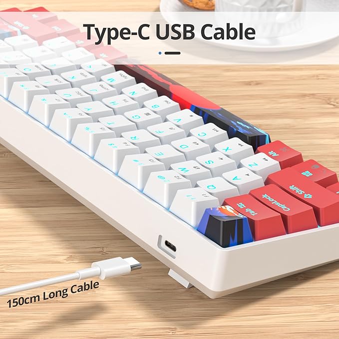 surmen 60% Wired Mechanical Gaming Keyboard 61 Keys Backlit Ultra-Compact Mini Office Keyboard 60 Percemt with Linear Red Switch for PC/Mac Gamer Typist (61 Red White)