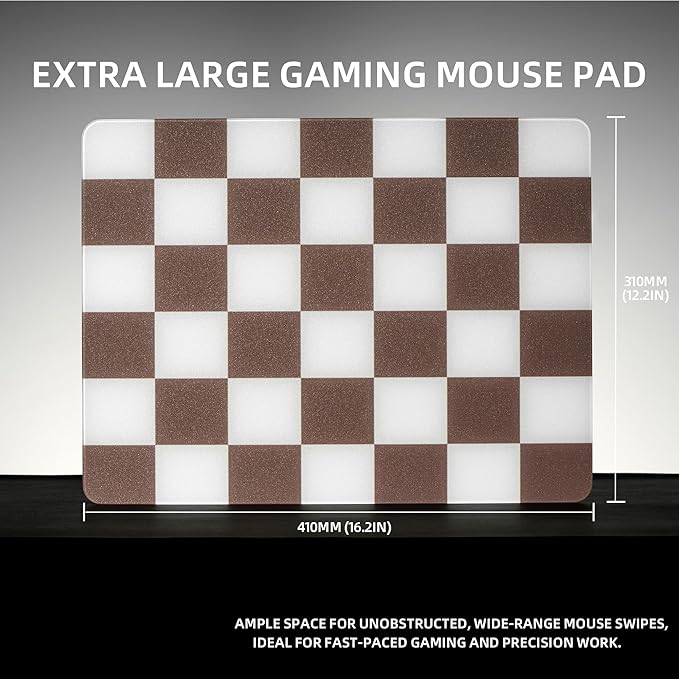 Khaki Checkerboard Tempered Glass Gaming Mouse Pad Large Hard Mouse Mat 410mm×310mm Ultra-Smooth Glass Surface for Speed &amp Precision Control