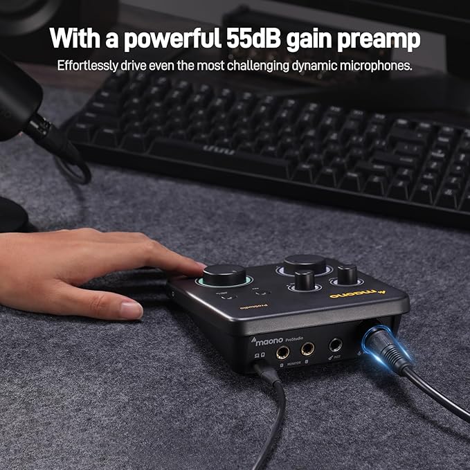 MAONO USB Audio Interface for PC &amp XLR Dynamic Microphone&amp Studio Headphone: Interface with XLR Input 24-bit/192kHz Routing Software Loopback for Recording Music Guitar Podcast Streaming