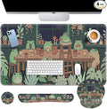 Britimes Cute Frog Summer Keyboard Mouse Pad Set Kawaii Green 4in1 Large Mousepad+Keyboard Wrist Rest+Mouse Wrist Rest+Coaster Ergonomic Design for Home Office Computer 35.4x15.7 inches