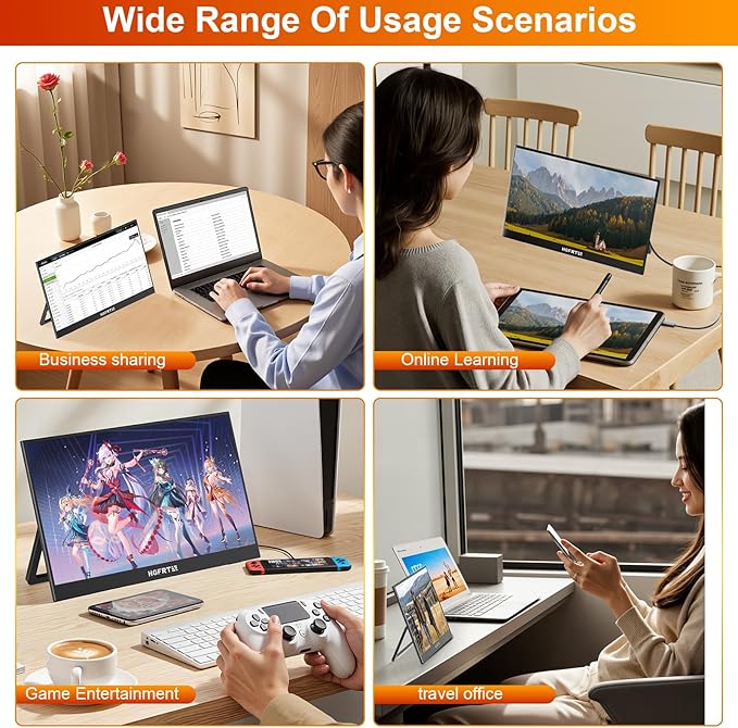 Portable Monitor Touchscreen 15.6 1920x1080 60Hz FHD IPS HDR 10-Point Touch Screen Monitor with Built-in Stand &amp Speaker HDMI USB C VESA External Travel Monitors for Laptop PC Mac Phone