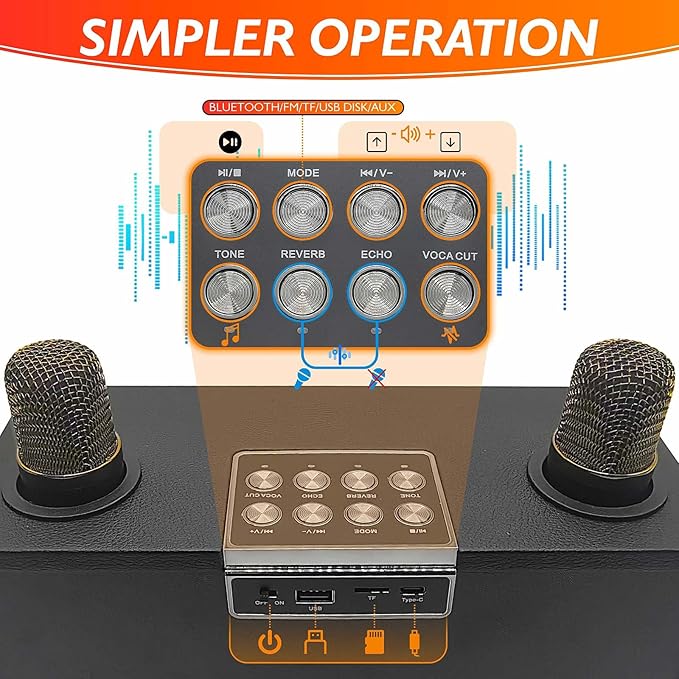 Karaoke Machine for Adults &amp Kids Portable Bluetooth Speaker with 2 Wireless Karaoke Microphones PA System with Echo Adjustment Support Bass/FM/USB/TF for Home Party