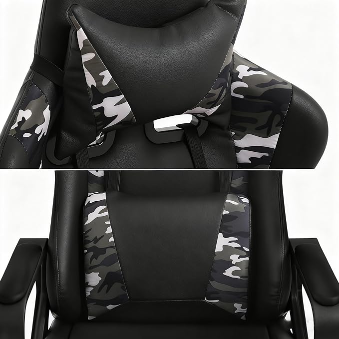 Ergonomic High Back Gaming Chair &amp Office Chair PU Leather &amp Adjustable &amp Easy Assembly &amp BIFMA Certified for Home/Office (Gray) (Camo)