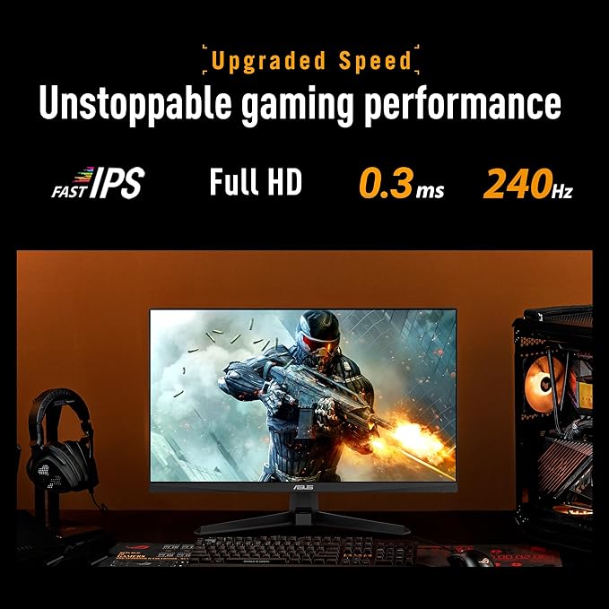 ASUS TUF Gaming Series 5 24.5” 1080P Monitor (VG259QM5A) – Full HD Fast-IPS 240Hz 0.3ms G-SYNC Compatible FreeSync Premium 99% sRGB DisplayWidget Gaming AI 3 yr Warranty