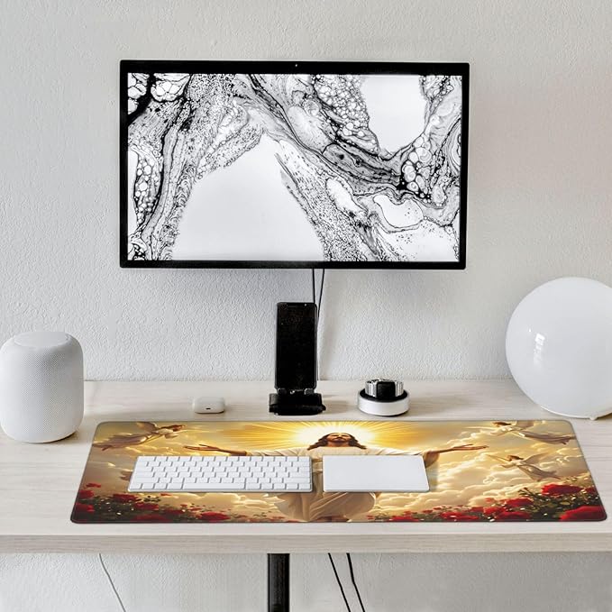 XXL Gaming Mouse Pad Extended (35.5X16) Sacred Religious Large Non-Slip Desk Mat Water-Resistant Keyboard Mousepad for Office &amp Home