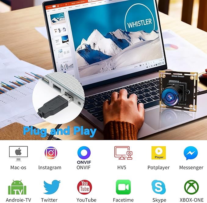Global Shutter USB Camera 720P 60fps High Speed Monochrome Camera Wide Angle Fisheye Webcam for Windows Linux Mac Raspberry Pi