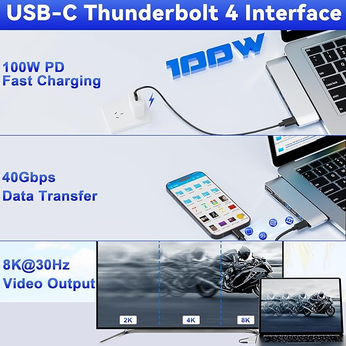 Surface Laptop 7 USB Hub Docking Station Surface Laptop 2024 Accessories with 4K HDMI USB-C Thunerbolt 4 (8K Display+40G Data+100W Charging) 2 USB 3.0 USB-C SD/TF hub for Surface Laptop 7 (2024)