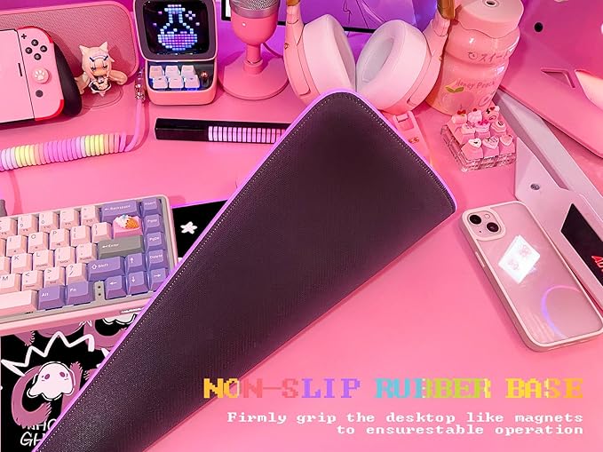 JMIYAV Pink RGB Gaming Mouse Pad 31.5x12 Inch PC XL Large Extended Glowing Led Light Up Desk Pad Non-Slip Rubber Base Computer Cute Mousepad Mat Desk Accessories Gaming Setup 851