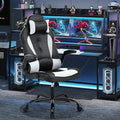 Gaming Chair High Back Computer Chair Egonomic Office Chair PU Leather Video Game Chairs Swivel Executive Chairwith Flip Up Arm Headrest Racing Chairs Rolling Chair for Adults White