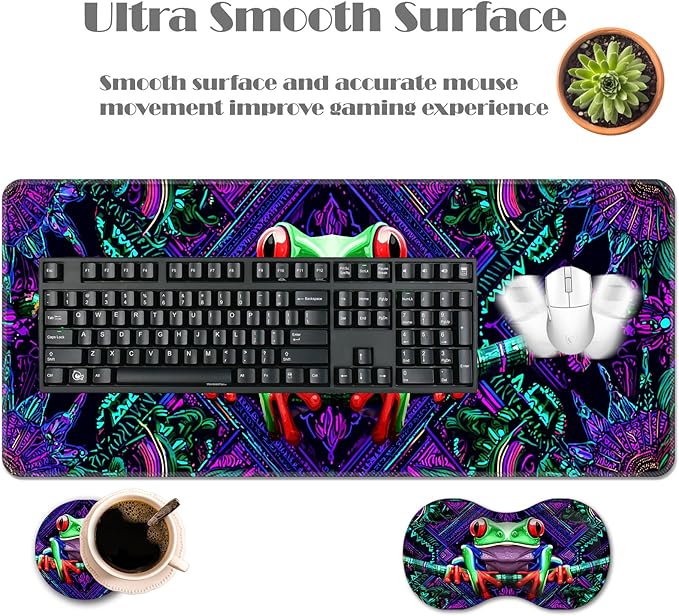 Ergonomic Keyboard Wrist Rest &amp Mouse Pad Wrist Rest SetXL Gaming Desk Mat 31.5x 11.8Non-Slip BaseMemory FoamEasy Typing Pain Relief for Office &amp HomeTree Frog