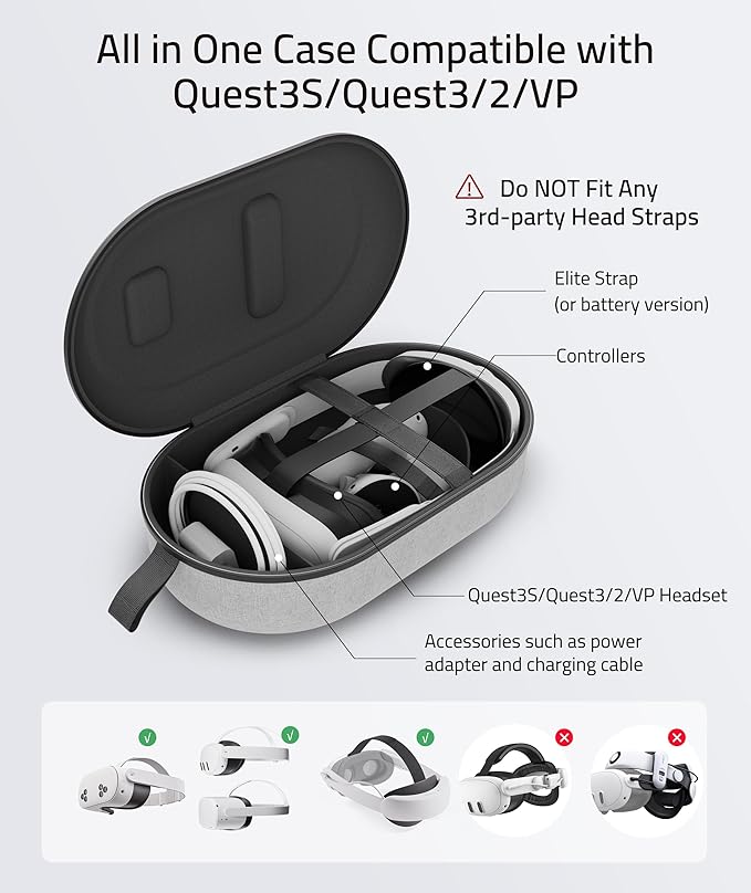 Syntech Hard Carrying Case Compatible with Meta Quest 3S/Quest 3/Oculus Quest 2/VP/Pico4 Accessories VR Headset with Elite Strap Touch Controllers for Travel Storage (Do Not Fit 3rd-party Headstrap)