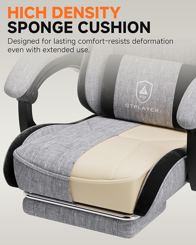 GTPLAYER Gaming Chair with Footrest Computer Gaming Chair for Adults and Kids Height Adjustable Gamer Chair with 90-155° Recline &amp Removable Headrest Lumbar SupportLinen Fabric Gray-Black