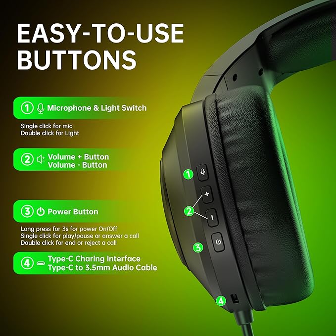 AOC Wireless Gaming Headphones with Bluetooth 5.4 &amp USB-C for PS5/4 Nintendo Switch PC Laptop 2.4GHz Gaming Headset with Mic 20ms Latency 45H Playtime 7.1 Virtual Surround- Glossy Black