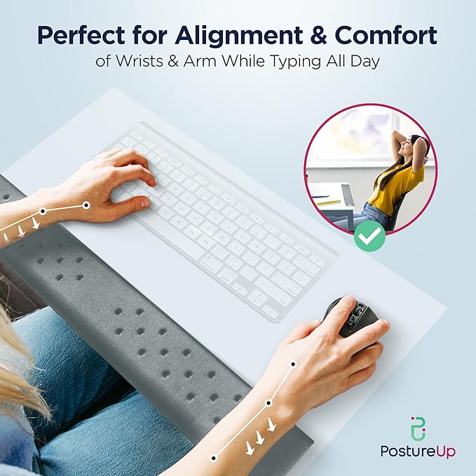 EdgeRest PostureUp L-Shaped Memory Foam Wrist Rest Ergonomic Elbow and Forearm Support for Desk Non-Slip Universal Fit Light Gray
