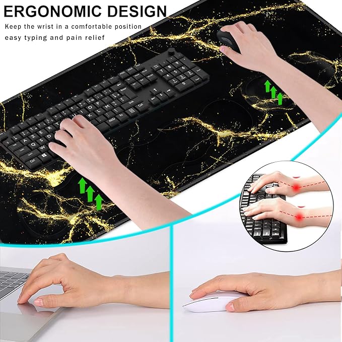 Keyboard Wrist Rest and Mouse Pad with Wrist Support Set Ergonomic CoasterMemory FoamEasy Typing Pain ReliefLarge XL Desk Mat 31.5x 11.8Black Marble