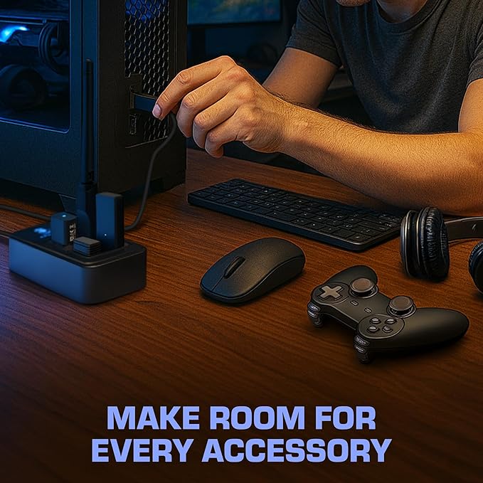 Rebuff Reality 4 Port USB Hub Dongle USB 3.0 Hub for Wireless Interference Reduction for Gaming Stable Connection &amp Lag-Free for Mouse Keyboard Headset Compatible with PC Mac Xbox PlayStat