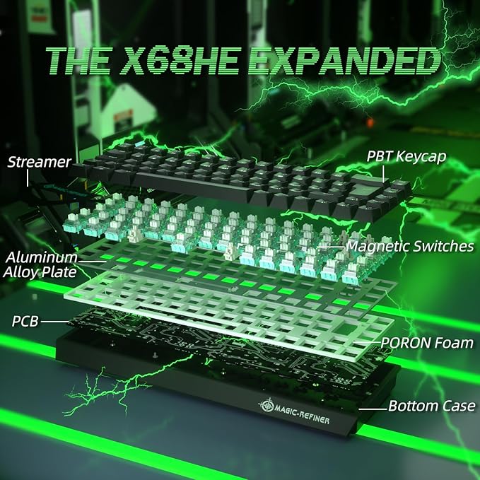ZIYOU LANG X Magic-Refiner X68HE 8KHz Rapid Trigger Mechanical Gaming Keyboard60% WiredHall Effect Magnetic SwitchAdjustable ActuationRGB BacklitSnap Tap RGB Backlit for PC/Mac Black