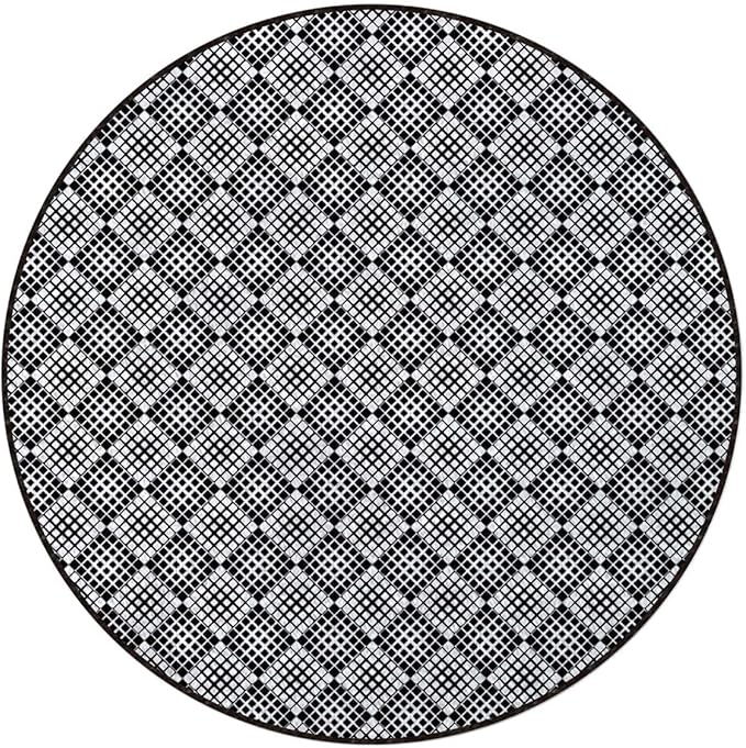 Black White Grey Round Area Rugs Non-Slip Room RugCircle Rug Floor Carpet for Bedroom Kitchen Nursery Dinner Room Decor Scarf Patterns in Patchwork Diameter 35.4 in