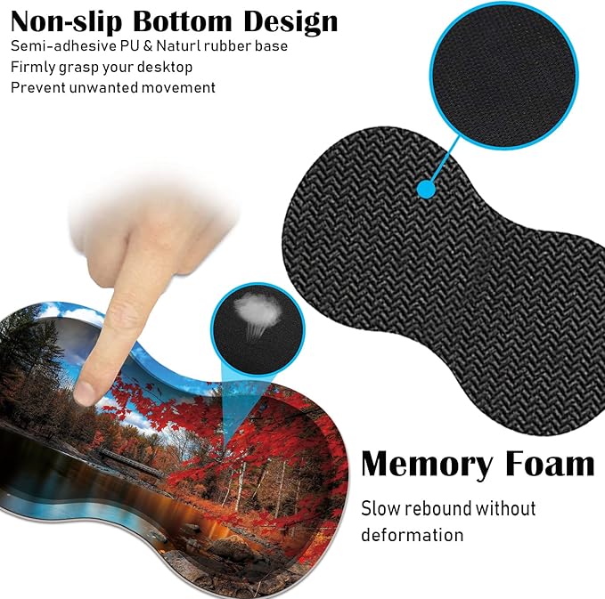 Large Game Mouse Pad + Wrist Support Pad + Coffee Coaster Red Maple Lake Foldable Table Mat with Stitched Edge Non-Slip Set Pad Suitable for Office Work and Home