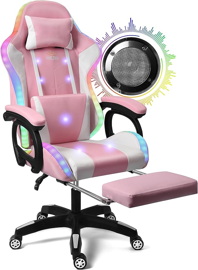 RGB Gaming Chair with Massage Footrest and Dual Speakers Racing Computer Chair with Lumbar Support and Headrest for Adults Teens and Kids Enhance Gaming Experience!