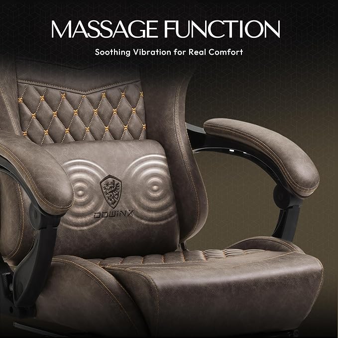 Dowinx Gaming Chair Big and Tall Ergonomic PC Gaming Chair with Footrest &amp Massage Racing Style Reclining Computer Chair for Adults 400LBS Capacity - Heavy Duty Gamer Chair (Brown)