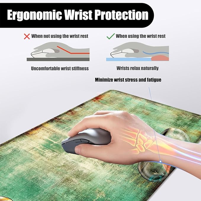 Mouse PadLarge Desk Mat Set 4in1 XL Mousepad + Keyboard Wrist Rest+Mouse Wrist Rest+Coaster with Ergonomic Desk Pad for Home Office Table Computer Cover -Flower Crown Rooster