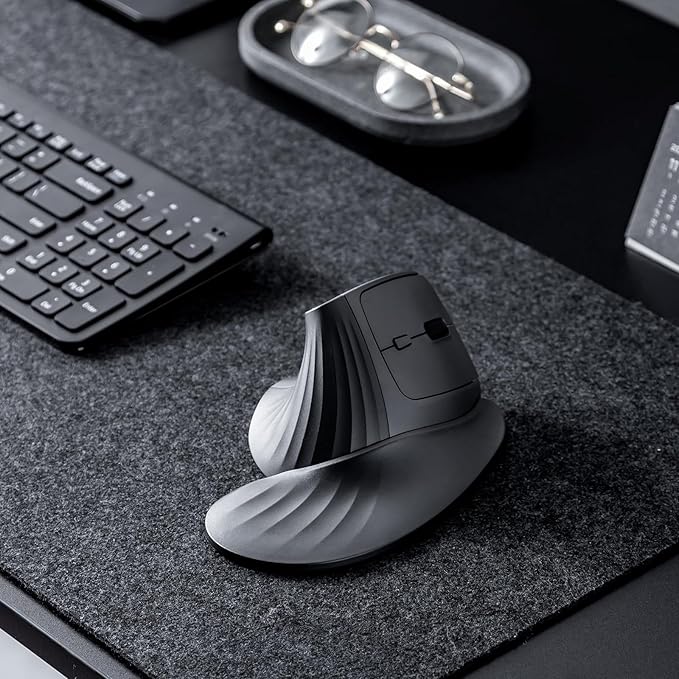 SANWA Wireless Ergonomic Mouse for Large Hands Silent Click Vertical Mice with Removable Wrist Rest 1000-4000 DPI 3-Device (2.4G + 2 Bluetooth 5.4) Compatible with Mac Windows Laptop PC Black