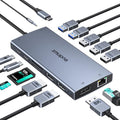 USB C Laptop Docking Station with 2 HDMI 4K@60Hz+DP 8K@30Hz for Dell HP 15 in 1 USB C Hub Triple Display Multiple Adapter Dongle with USB A Port+Button+PD+Ethernet+SD/TF+Audio for Thinkpad Surface