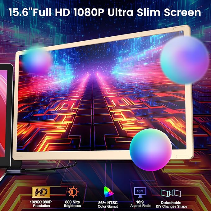 Laptop Screen Extender 15.6'' Laptop Monitor Extender with 86% NTSC FHD 1080P Display Detachable Triple Portable Monitor Compatible with Windows/Mac/DeX/Chrome Also Works with Desktop/Mini PC