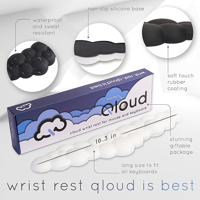 Qloud Cloud Wrist Rest Keyboard Wrist Rest for Computer Keyboard Pad Cloud Keyboard Wrist Rest Wrist Pad for Keyboard Memory Foam Non Slip Base Comes with Mouse Pad - Dark Teal