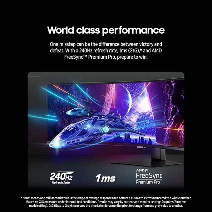 SAMSUNG 49-Inch Odyssey G9 Series DQHD 1000R Curved Gaming Monitor 1ms(GtG) VESA DisplayHDR 1000 240Hz AMD FreeSync Premium Pro Height Adjustable Stand LS49CG954ENXZA 2024 (Renewed) Black
