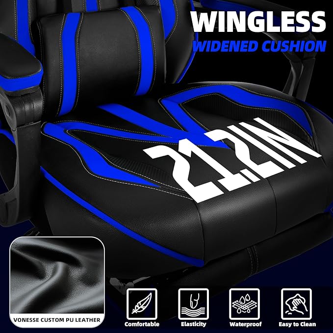 Vonesse Gaming Chairs for Adults Gamer Chair with Footrest and Massage Reclining Big and Tall Ergonomic Gaming Chair Computer Chairs for Heavy People 300LBS (Blue/Black)
