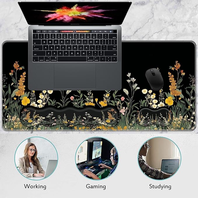 Keyboard Wrist Rest and Mouse Pad Set31.5x11.8 Inches Desk MatWaterproof Non-Slip Ergonomic Wrist Support for Pain ReliefExtended Desk Protector for Office Home GamingWeeds