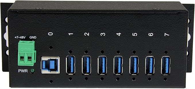 StarTech.com 7-Port USB 3.0 Hub - 5Gbps - Metal Industrial USB-A Hub with ESD Protection &amp 350W Surge Protection - Din Rail Wall or Desk Mountable - TAA Compliant USB Expander Hub (ST7300USBME)
