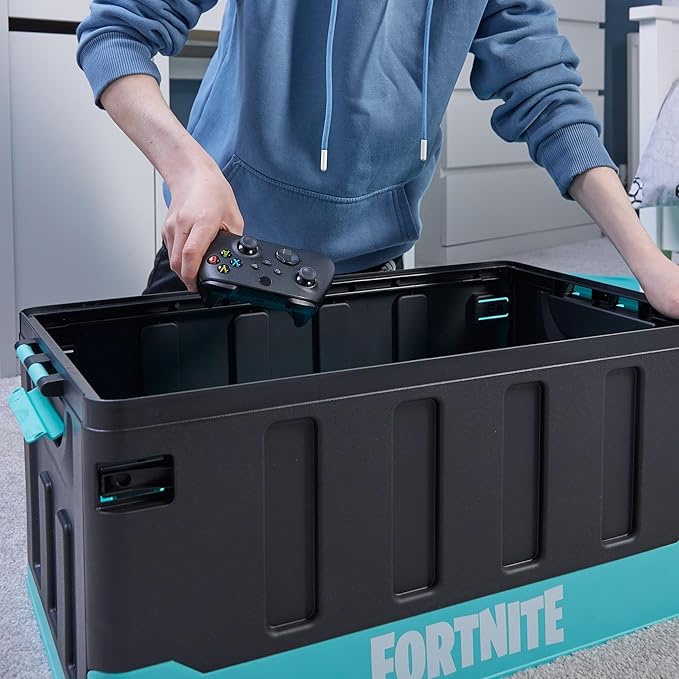 Numskull Fortnite 2-in-1 Toy Storage Box &amp Folding Chair - Gaming Accessory Organizer with lid and handles for Family Rooms Official Fortnite Merchandise