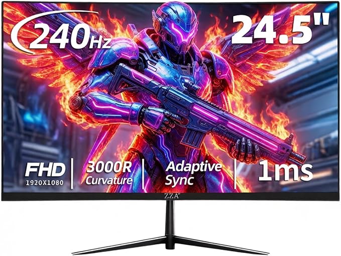ZZA 24.5 PC Monitor for Gaming 240Hz FHD Display VA Panel AMD FreeSync 120% sRGB Low Blue Mode VESA Mount75X75MM DP1.4/HDMI2.0