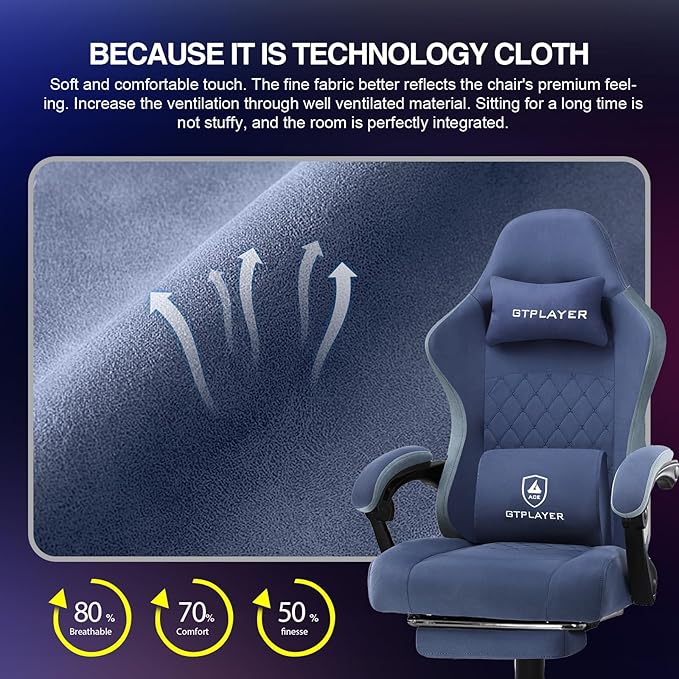 GTPLAYER Gaming Chair Computer Office Chair with Pocket Spring Cushion Linkage Armrests and Footrest High Back Ergonomic Computer Chair with Lumbar Support Task Chair with Footrest