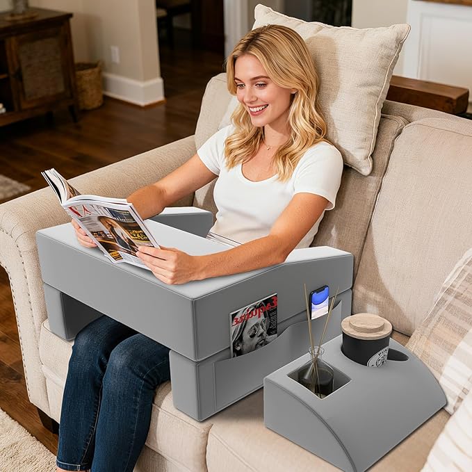 Reading Pillow for Gaming Large Lap Desk for Laptop with Back Arm Rest &amp Cup Holder for Adult Adjustable Gaming Pillow Memory Foam Bed Desk for Reading Crochet Working on Bed Floor Sofa &amp Co